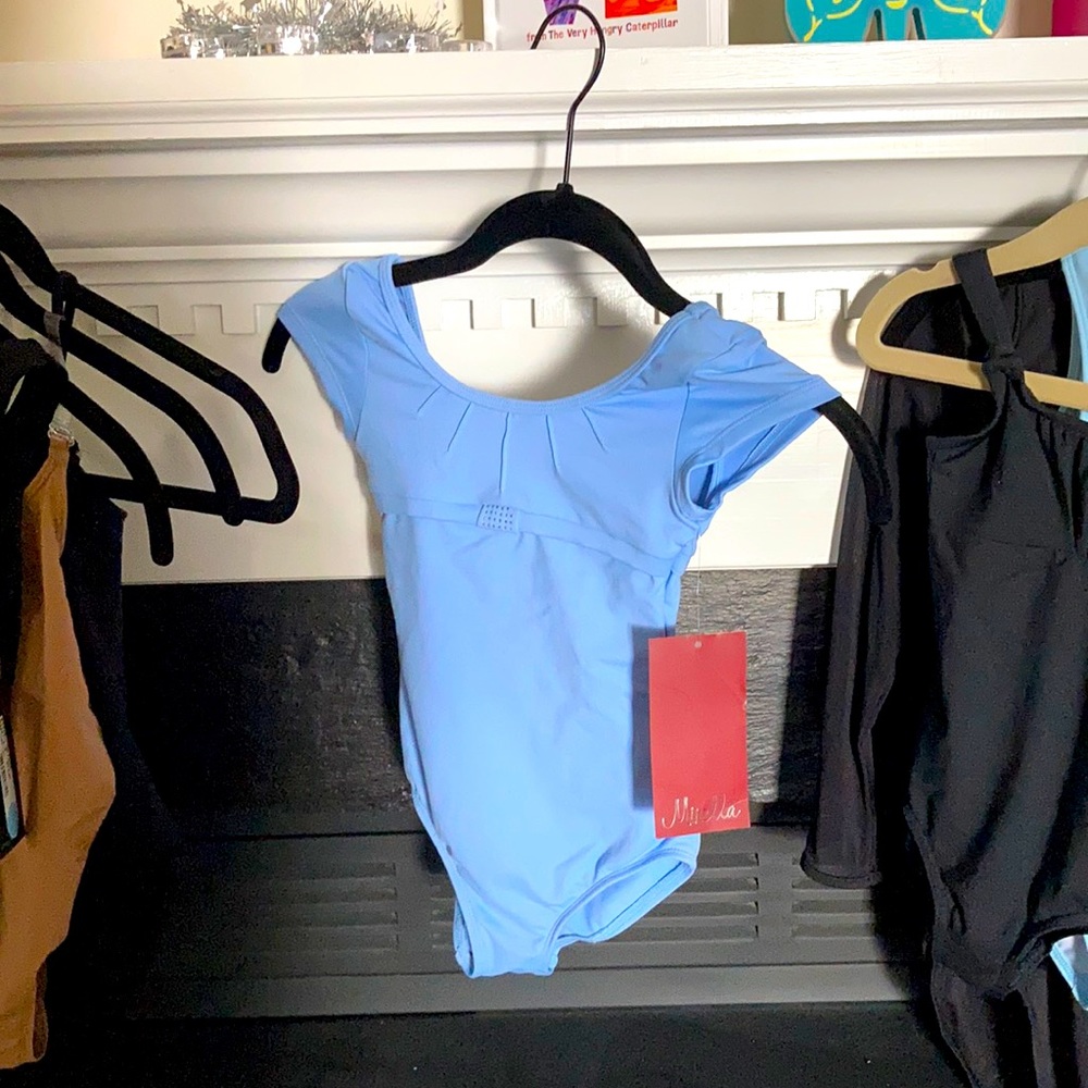 Toddler leotard. Carolina blue. Dance or theater wear for girls.